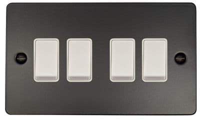 G&H FFB4W Flat Plate Matt Black 4 Gang 1 or 2 Way Rocker Light Switch