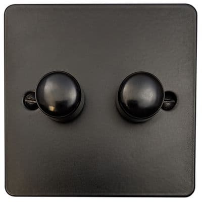 G&H FFB522 Flat Plate Matt Black 2 Gang 1 or 2 Way LED Dimmer Switch