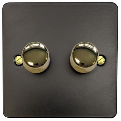 G&H FFB522-PB Flat Plate Matt Black 2 Gang 1 or 2 Way LED Dimmer Switch