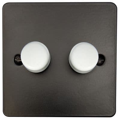 G&H FFB522-W Flat Plate Matt Black 2 Gang 1 or 2 Way LED Dimmer Switch