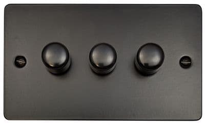 G&H FFB523 Flat Plate Matt Black 3 Gang 1 or 2 Way LED Dimmer Switch