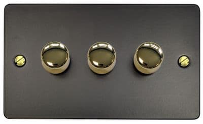 G&H FFB523-PB Flat Plate Matt Black 3 Gang 1 or 2 Way LED Dimmer Switch