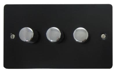 G&H FFB523-PC Flat Plate Matt Black 3 Gang 1 or 2 Way LED Dimmer Switch