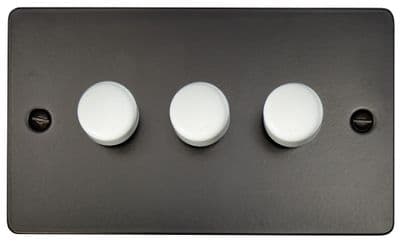 G&H FFB523-W Flat Plate Matt Black 3 Gang 1 or 2 Way LED Dimmer Switch