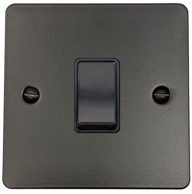 G&H FFB5B Flat Plate Matt Black 1 Gang Intermediate Rocker Light Switch