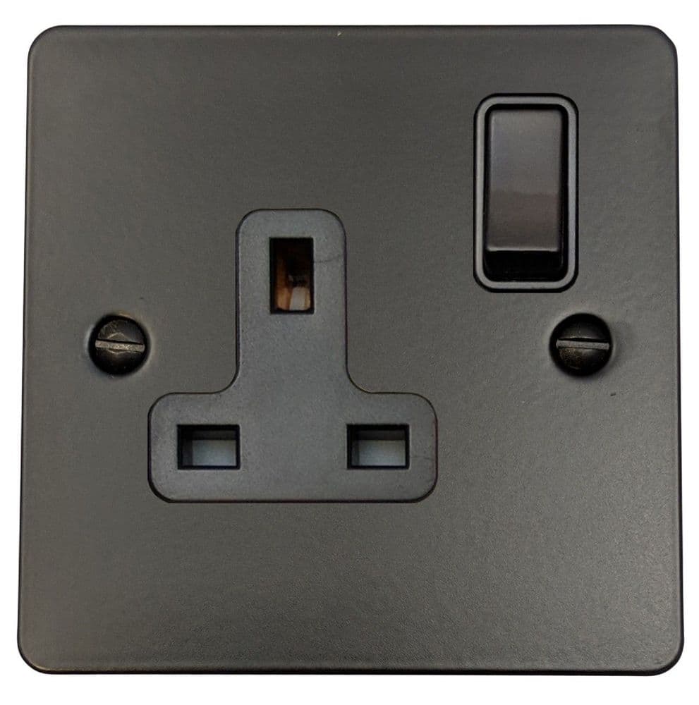 G&H FFB9B Flat Plate Matt Black 1 Gang Single 13A Switched Plug Socket
