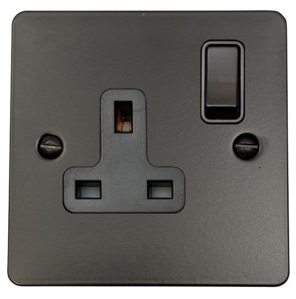 G&H FFB9B Flat Plate Matt Black 1 Gang Single 13A Switched Plug Socket