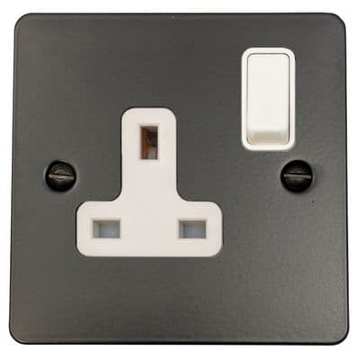 G&H FFB9W Flat Plate Matt Black 1 Gang Single 13A Switched Plug Socket