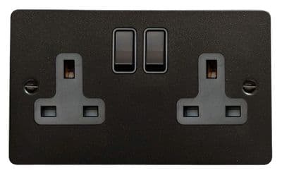 G&H FG10B Flat Plate Graphite 2 Gang Double 13A Switched Plug Socket