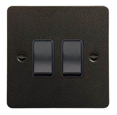 G&H FG2B Flat Plate Graphite 2 Gang 1 or 2 Way Rocker Light Switch