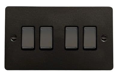 G&H FG304 Flat Plate Graphite 4 Gang 1 or 2 Way Rocker Light Switch