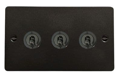 G&H FG383-BN Flat Plate Graphite 3 Gang 2 Way Toggle Light Switch