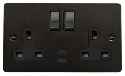 G&H FG3913 Flat Plate Graphite 2 Gang Double 13A Plug Socket Dual 4.2A USB C