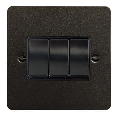 G&H FG3B Flat Plate Graphite 3 Gang 1 or 2 Way Rocker Light Switch