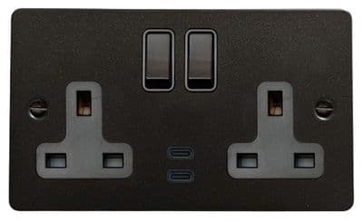 G&H FG913B Flat Plate Graphite 2 Gang Double 13A Plug Socket Dual 4.2A USB C