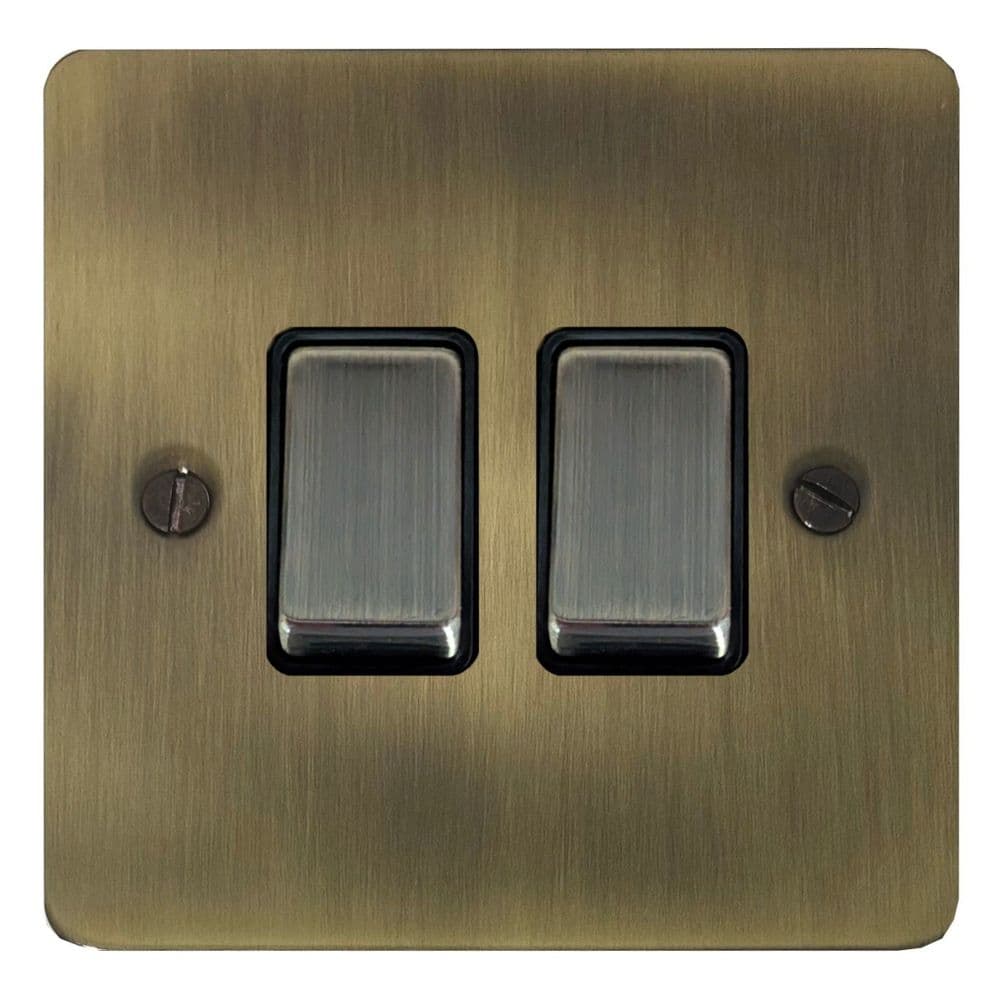 G&H FLAB302 Flat Plate Light Antique Brass 2 Gang 1 or 2 Way Rocker ...