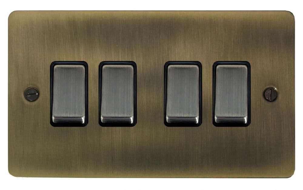G&H FLAB304 Flat Plate Light Antique Brass 4 Gang 1 or 2 Way Rocker ...