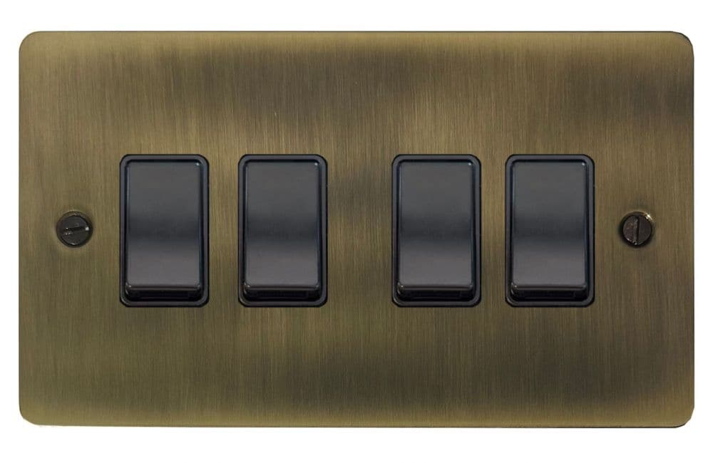 G&H FLAB4B Flat Plate Light Antique Brass 4 Gang 1 or 2 Way Rocker ...