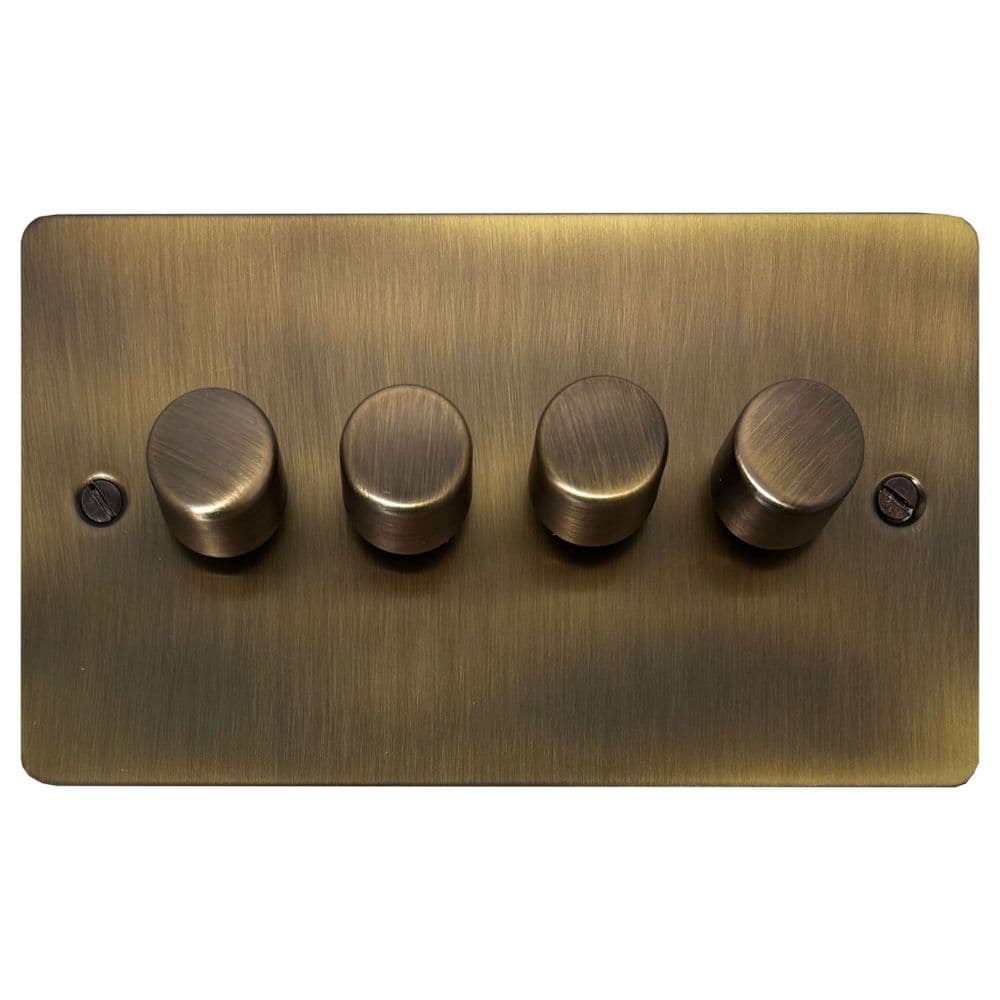 G&H FLAB524 Flat Plate Light Antique Brass 4 Gang 1 or 2 Way LED Dimmer ...