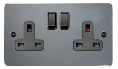 G&H FLG10B Flat Plate Light Grey 2 Gang Double 13A Switched Plug Socket