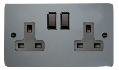 G&H FLG10B Flat Plate Light Grey 2 Gang Double 13A Switched Plug Socket