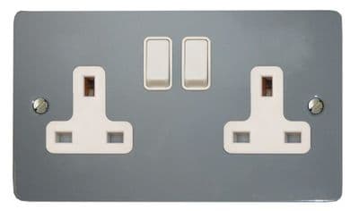 G&H FLG10W Flat Plate Light Grey 2 Gang Double 13A Switched Plug Socket