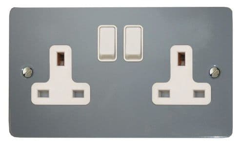 G&H FLG10W Flat Plate Light Grey 2 Gang Double 13A Switched Plug Socket