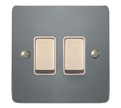 G&H FLG202 Flat Plate Light Grey 2 Gang 1 or 2 Way Rocker Light Switch