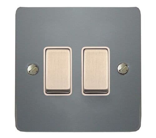G&H FLG202 Flat Plate Light Grey 2 Gang 1 or 2 Way Rocker Light Switch