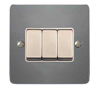 G&H FLG203 Flat Plate Light Grey 3 Gang 1 or 2 Way Rocker Light Switch