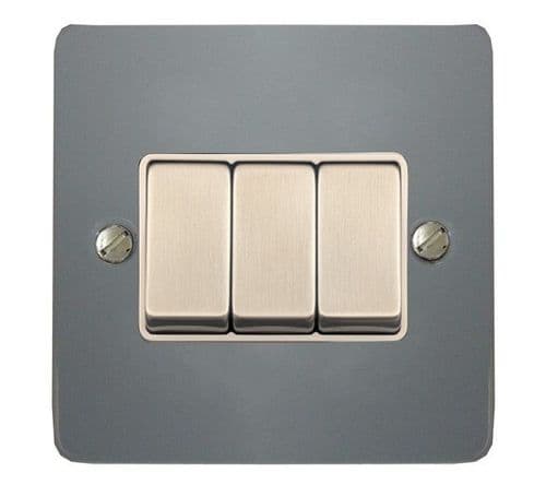 G&H FLG203 Flat Plate Light Grey 3 Gang 1 or 2 Way Rocker Light Switch