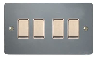 G&H FLG204 Flat Plate Light Grey 4 Gang 1 or 2 Way Rocker Light Switch