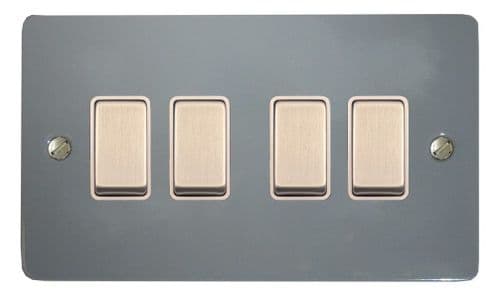 G&H FLG204 Flat Plate Light Grey 4 Gang 1 or 2 Way Rocker Light Switch