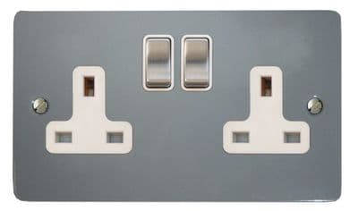 G&H FLG210 Flat Plate Light Grey 2 Gang Double 13A Switched Plug Socket