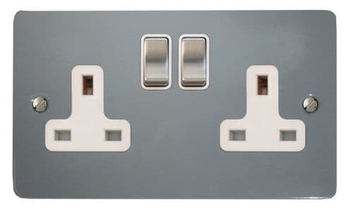 G&H FLG210 Flat Plate Light Grey 2 Gang Double 13A Switched Plug Socket