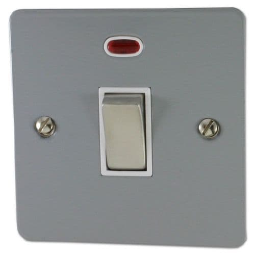 G&H FLG226 Flat Plate Light Grey 1 Gang 20 Amp Double Pole Switch & Neon