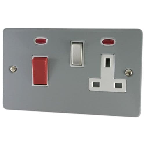 G&H FLG229 Flat Plate Light Grey 45 Amp DP Cooker Switch & 13A Switched Socket