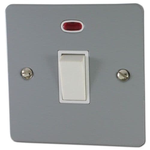 G&H FLG26W Flat Plate Light Grey 1 Gang 20 Amp Double Pole Switch & Neon