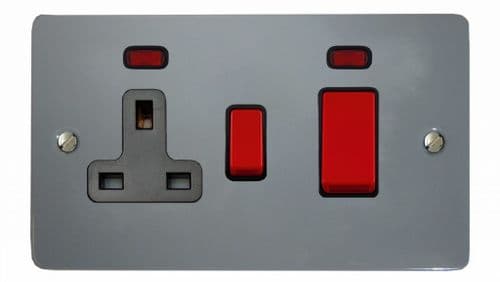 G&H FLG29B Flat Plate Light Grey 45 Amp DP Cooker Switch & 13A Switched Socket