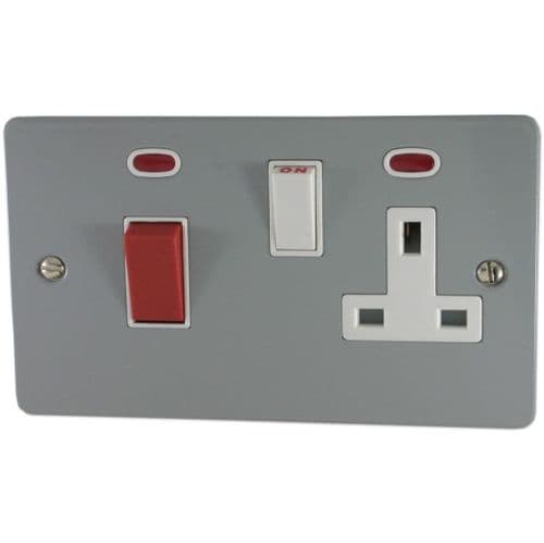 G&H FLG29W Flat Plate Light Grey 45 Amp DP Cooker Switch & 13A Switched Socket