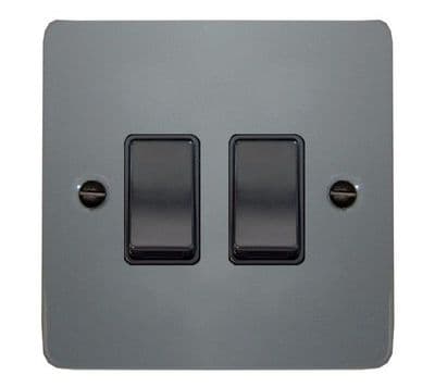 G&H FLG2B Flat Plate Light Grey 2 Gang 1 or 2 Way Rocker Light Switch