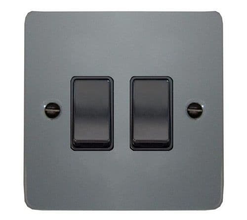 G&H FLG2B Flat Plate Light Grey 2 Gang 1 or 2 Way Rocker Light Switch