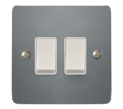 G&H FLG2W Flat Plate Light Grey 2 Gang 1 or 2 Way Rocker Light Switch