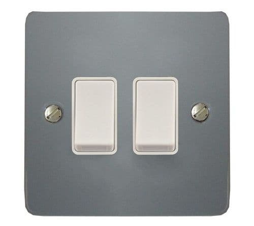 G&H FLG2W Flat Plate Light Grey 2 Gang 1 or 2 Way Rocker Light Switch