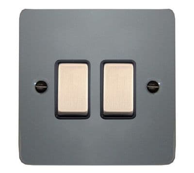 G&H FLG302 Flat Plate Light Grey 2 Gang 1 or 2 Way Rocker Light Switch