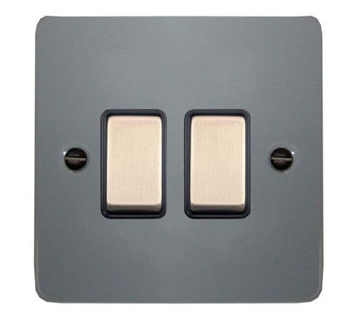 G&H FLG302 Flat Plate Light Grey 2 Gang 1 or 2 Way Rocker Light Switch