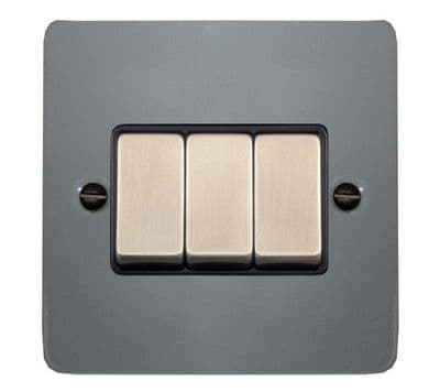 G&H FLG303 Flat Plate Light Grey 3 Gang 1 or 2 Way Rocker Light Switch