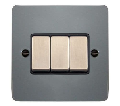 G&H FLG303 Flat Plate Light Grey 3 Gang 1 or 2 Way Rocker Light Switch