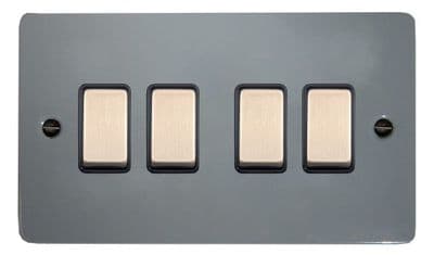 G&H FLG304 Flat Plate Light Grey 4 Gang 1 or 2 Way Rocker Light Switch