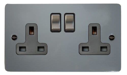 G&H FLG310 Flat Plate Light Grey 2 Gang Double 13A Switched Plug Socket